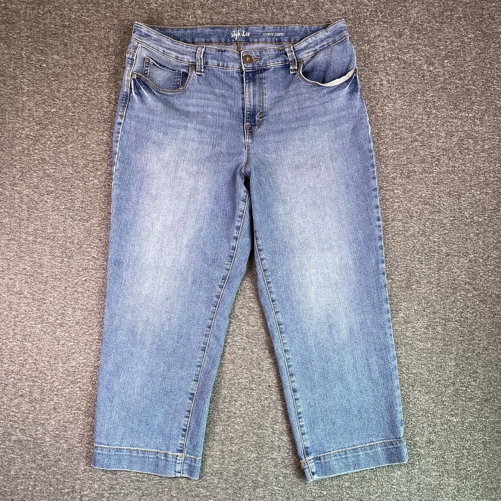 Style & Co Capri Jeans Womens 12 Blue Faded Curvy Stretch Denim Fit33.5x22.5‎